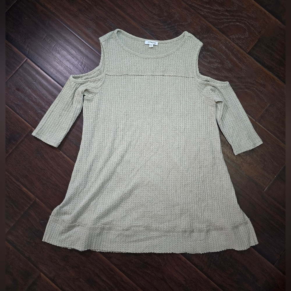 Mittoshop Womens Cold Shoulder Waffle Knit Blouse Small